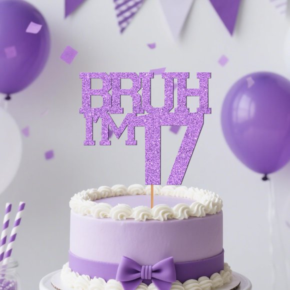 Cake Topper Sacguguber Purple Glitter Brush I'm 17 Birthday