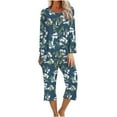 thumbnail image 2 of Vacation Outfits For Women 2PC Round Neck Long Sleeve Two-piece Comfortable Home Pajamas Set Sports Set Up to 65% off, 2 of 5