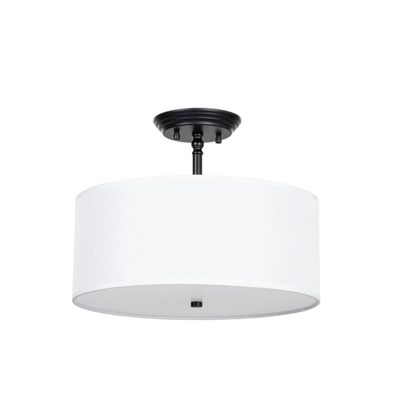 Lucande 15 in Semi Flush Mount Ceiling Light Fixture, White Fabric Shade Modern, Cozy Lights for Bedroom & Living Room Ceiling Light, Hardwired, Bulbs Not included, 2x E26