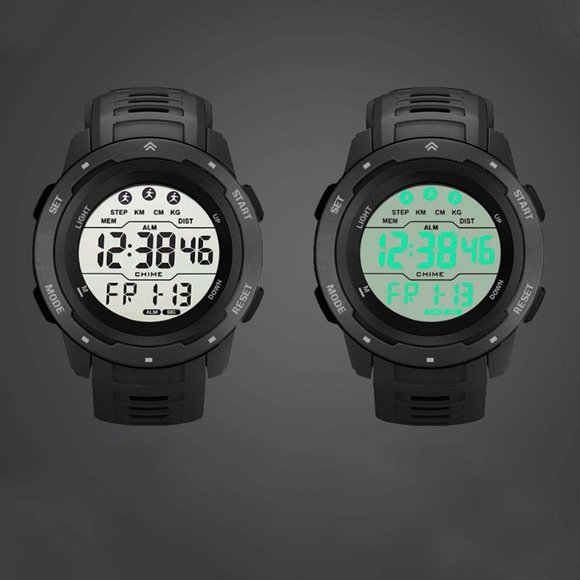 Sports Watch, Waterproof Luminous Multifunctional Digital Running Timer Lightweight Case Large Screen Display Digital Watch for Men and Students