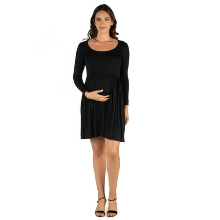 

24seven Comfort Apparel Casual Long Sleeve Pleated Maternity Dress
