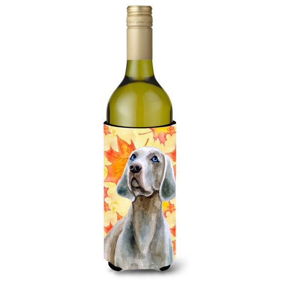Carolines Treasures BB9935LITERK Weimaraner Fall Wine Bottle Beverge Insulator Hugger Wine Bottle multicolor