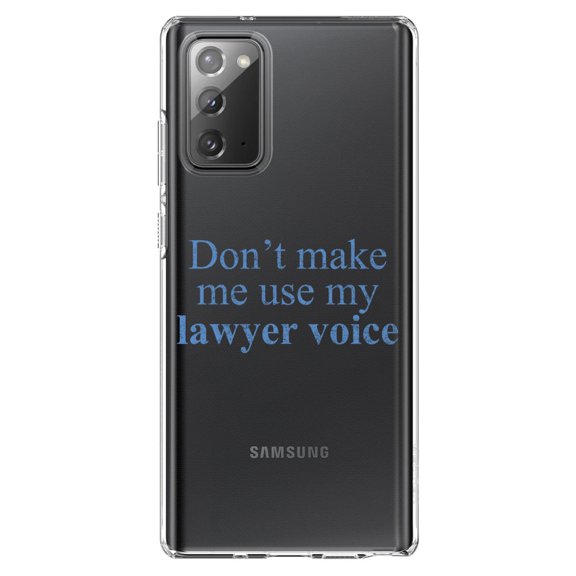 DistinctInk Clear Shockproof Hybrid Case for Galaxy Note 20 ULTRA (6.9" Screen) - TPU Bumper Acrylic Back Tempered Glass Screen Protector - Don't Make Me Use My Lawyer Voice