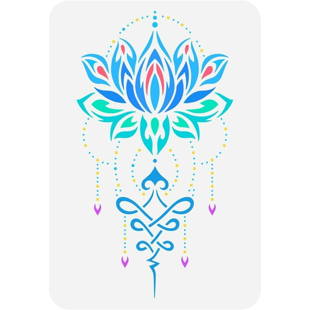 Plantilla de flor de loto de la vida, 21 x 29,7 cm, reutilizable, para tatuajes de mandala, manualidades y bricolaje.