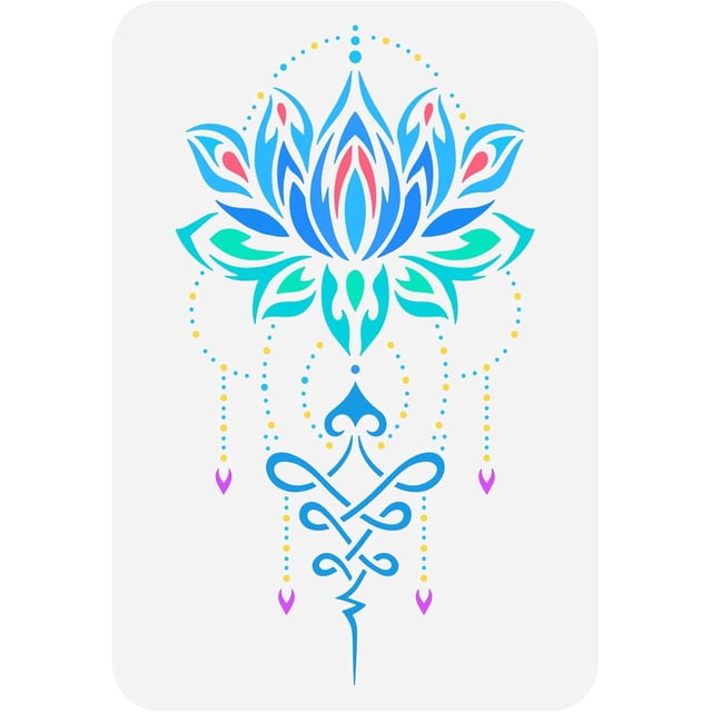 Plantilla de flor de loto de la vida, 21 x 29,7 cm, reutilizable, para tatuajes de mandala, manualidades y bricolaje.