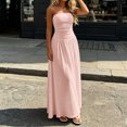 thumbnail image 5 of IUYRTFE Women's Strapless Ruched Waist Maxi Dress Solid Color A Line Long Casual Summer Gown, 5 of 6