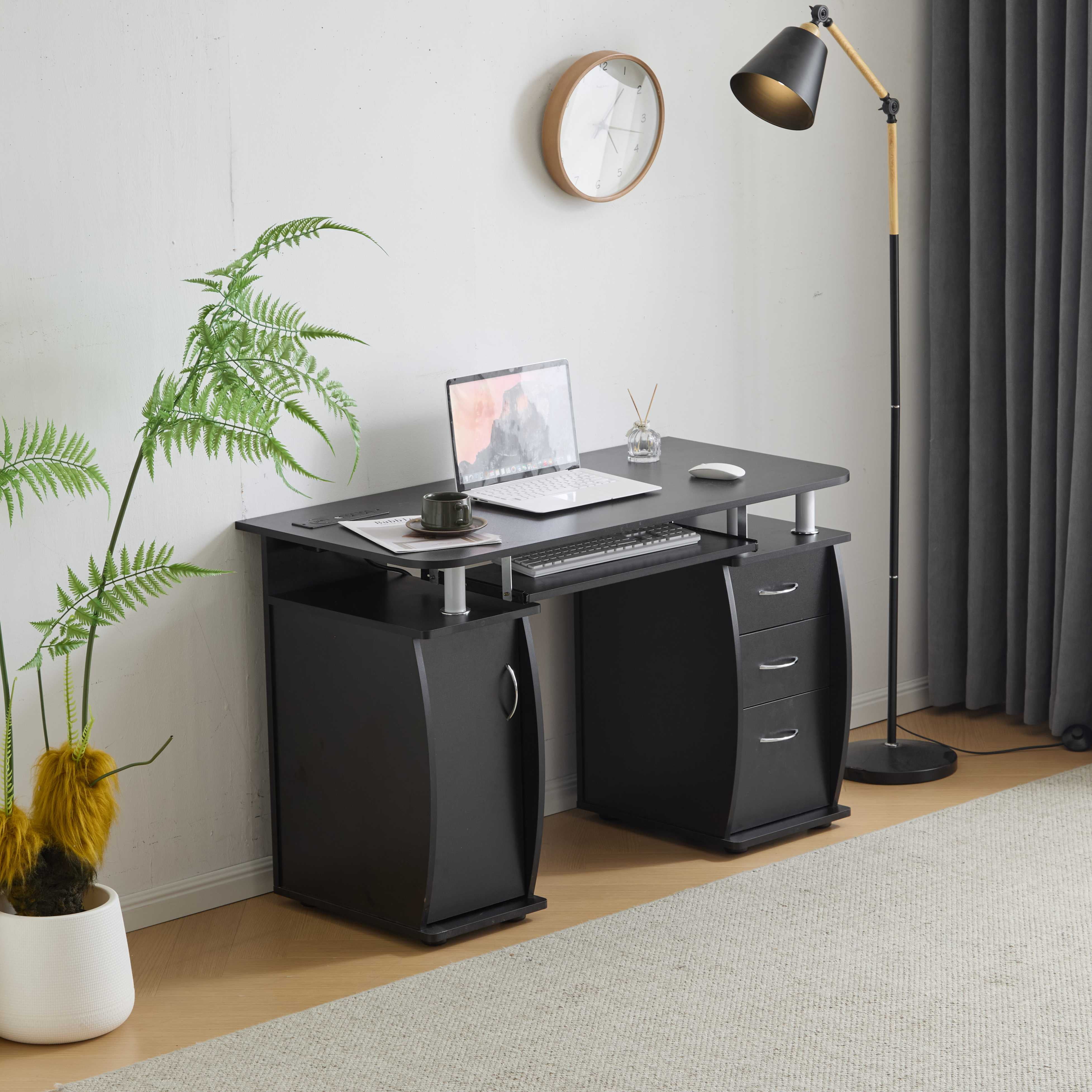 Ktaxon 3 Drawers Computer Desk with Wireless USB Charging Station, Study Workstation Office Furniture