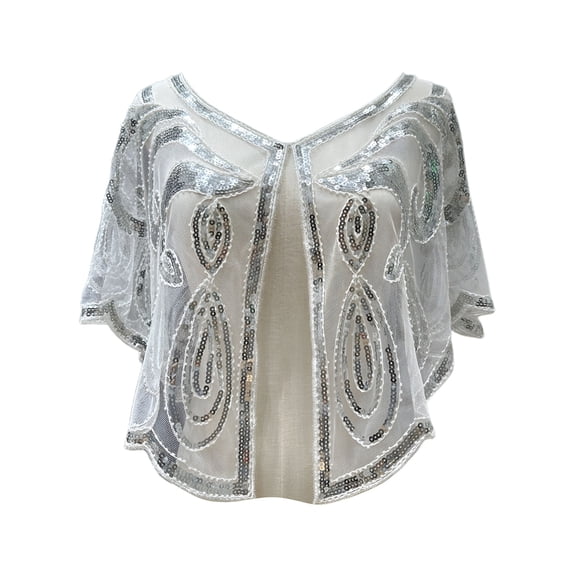 TELOLY 2026 New Women'S Elegant Sequin Beaded Shawl - Luxe Sparkly Fringe Wrap for Evening Wedding, Lightweight Party Cover-Up Scarf Silver, One Size