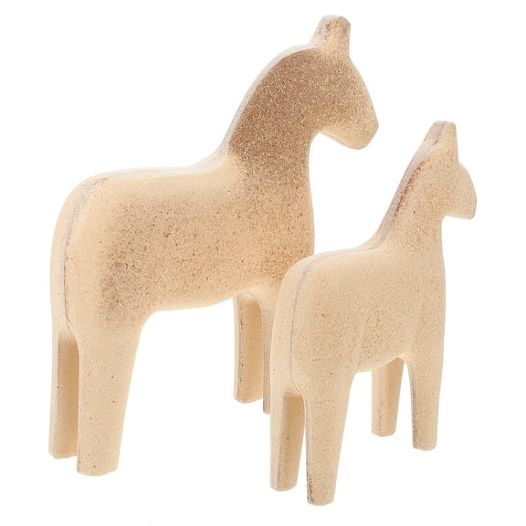 DIY Wooden Horse Model for Painting Craft Unfinished Toy Set Brown 2 Pcs
