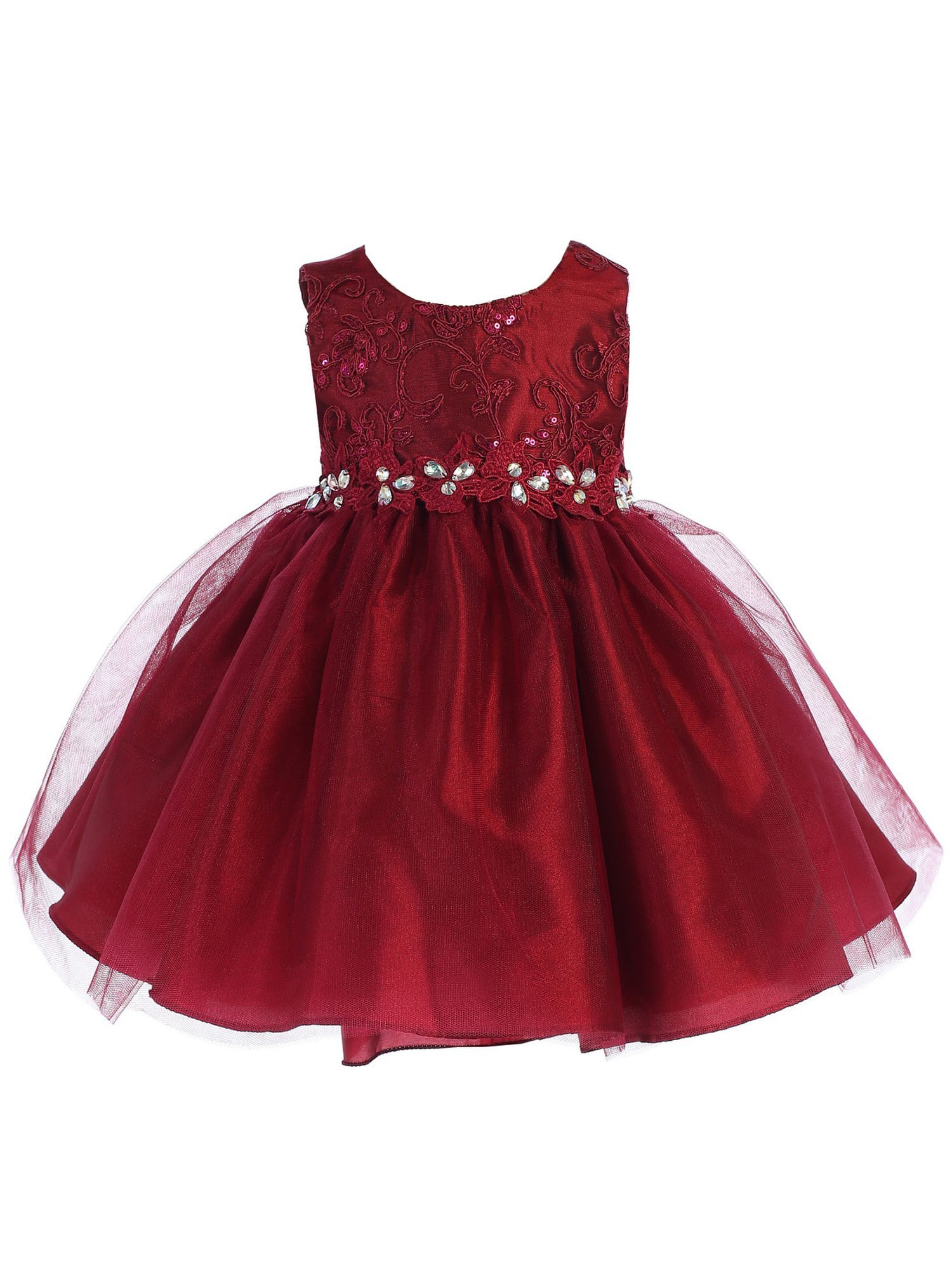 Good Girl - Baby Girls Burgundy Lace Sequin Embroidered ...