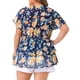 thumbnail image 4 of Blusas de mujer de tallas grandes Agnes Orinda 2026 Verano, con cuello en V, de manga corta, superpuestas, casuales y con estampado floral 3X Azul oscuro, 4 of 6