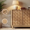 thumbnail image 2 of AFO 59" Fluted Sideboard Buffet Cabinet with Storage, Modern Wood Buffet Table with 4 3D-Checkerboard Doors & Adjustable Shelves, Mid-Century Bar Cabinet for Kitchen Living Room, Natural Wood, 2 of 9