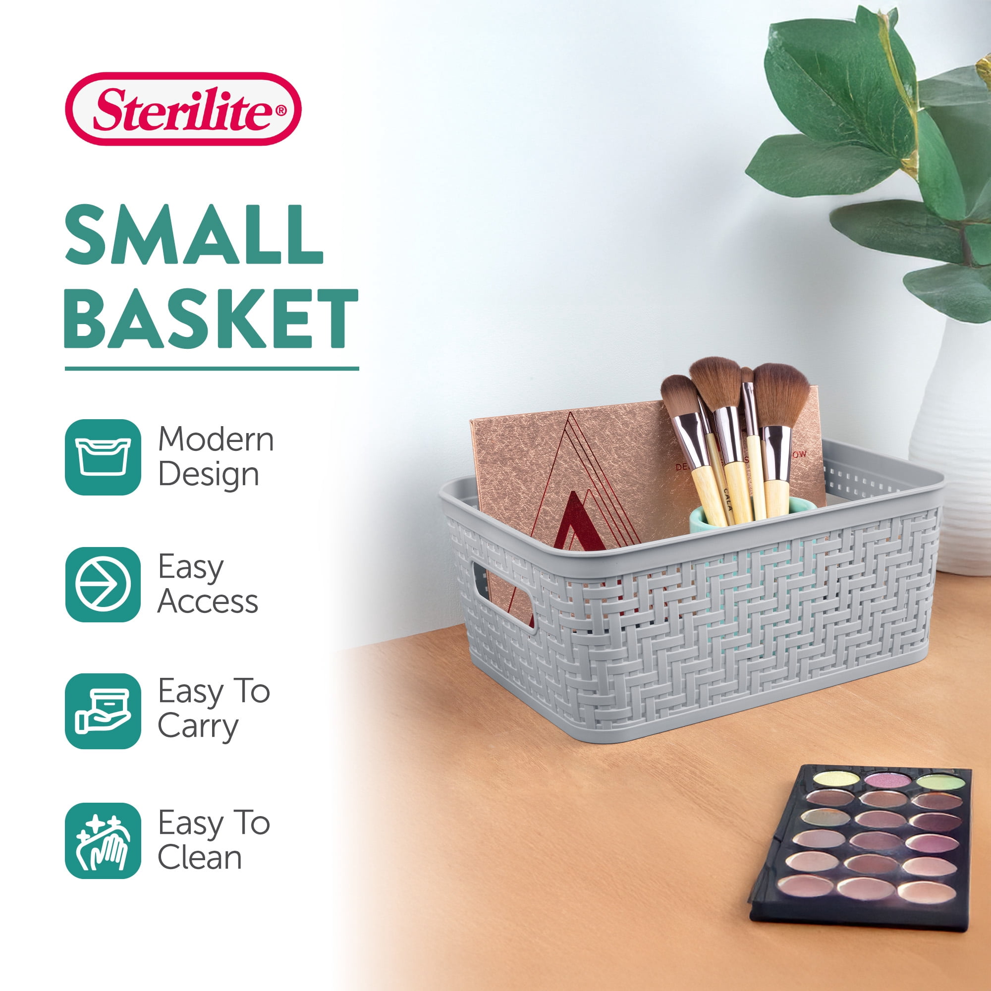 Sterilite 10 x 8 x 4.25 Inch Woven Rectangular Short Basket (8 Pack)