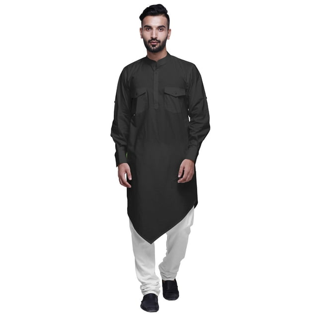 Atasi Kurta Asymétrique Chemise Décontractée Boutonnée Coton Kurta Décontractée Homme