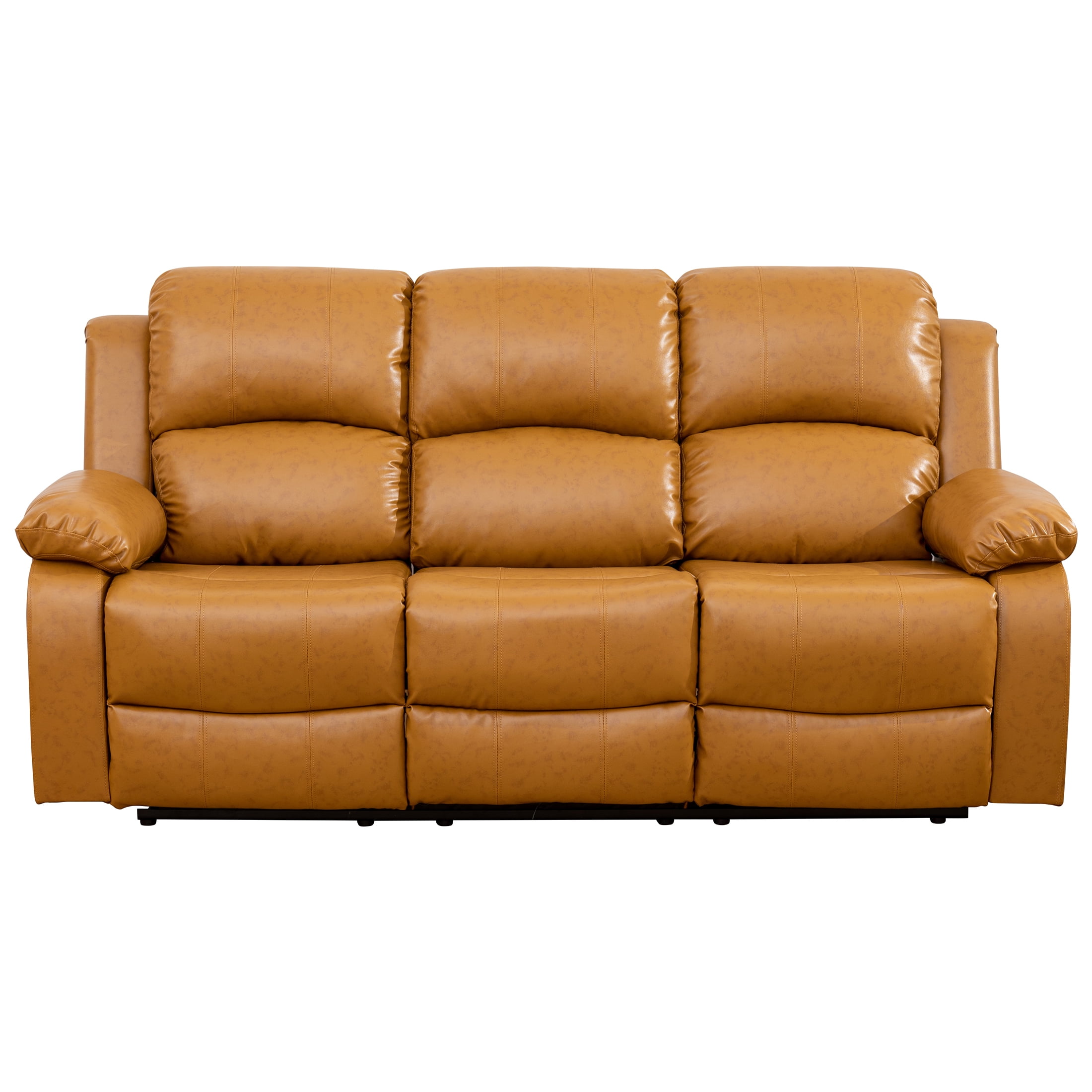 AUKFA 3 Seats Recliner Sofa Chair, Home Theater Sofa with Flipped Backrest and Cupholder, Yellow