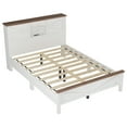 thumbnail image 5 of New Farmhouse Platform Bed with Double Sliding Barn Door, Queen Size Rustic Wood Bed with Charging Station, Wood Slats Support, White+Brown, 5 of 11