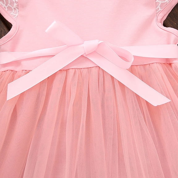 CUZIBR Toddler Baby Girls Wedding Party Dress Cap Sleeve Floral Lace Embroidery Round Neck Mesh Patchwork High Low Princess Dress Summer Stylish Formal Birthday Tutu Dress,Pink,18-24 Months