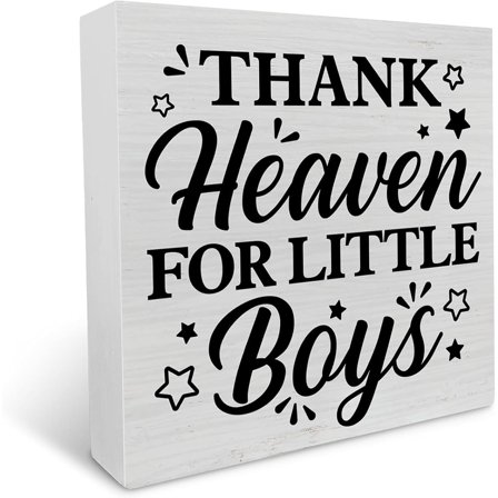 Cskhip Baby Boy Nursery Decorative Wooden Box Sign Thank Heaven for Little Boys Wood Block Plaque Decor Farmhouse Home Nursery Shelf or Wall Displayes 5" x 5"