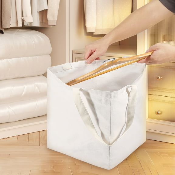 Triangle or Square Hanger Storage Bag with Handles Large Capacity Clothes Hanger Organizer Bag Foldable Clothes Hanger Organizer Holder for Space Saving White