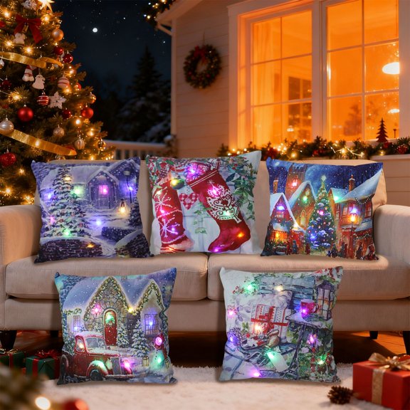 Xuniizn Christmas Pillow Covers 18x18 inch Xmas Decorations Soft Plush Faux Fur Wool Christmas Throw Pillow Cases Winter Holiday Decor for Sofa Living Room