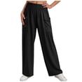 thumbnail image 2 of Favoffer Women Elastic Waist Long Pants Solid Color Ruched Casual Pants Breathable Relaxed Fit Bottoms Fold Hem Pants with Side Pockets for Daily Lounge, 2 of 7