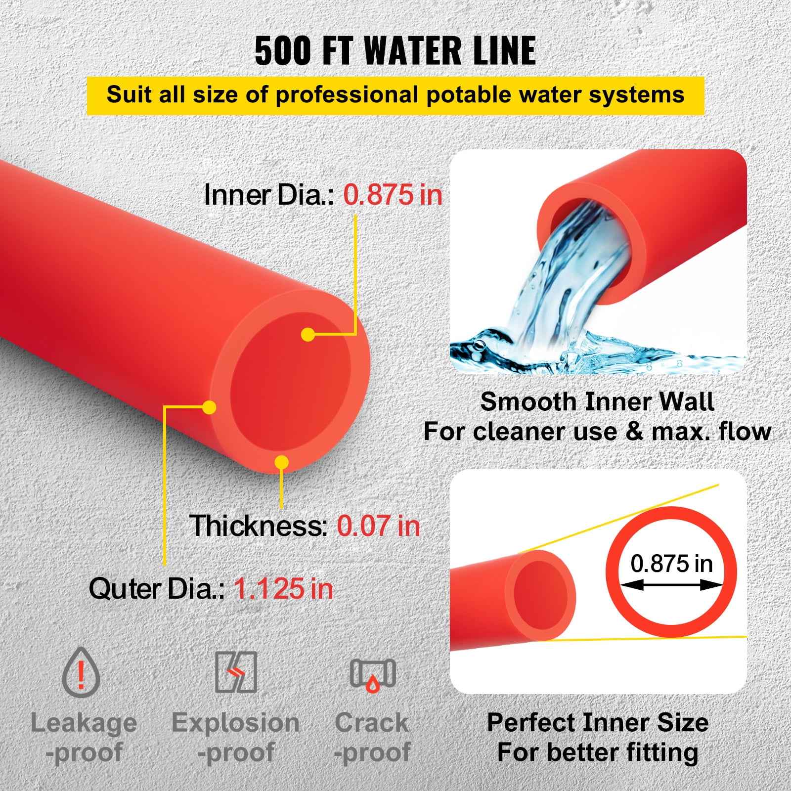BENTISM PEX Tubing, 1 inch x 500 ft PEX Pipe, Non Oxygen Barrier PEX-B Pipe White, Flexible PEX Water Line for Plumbing, RV Sewer Hose, Radiant Heating