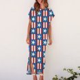 thumbnail image 4 of ZHUGeLI Summer Dresses for Women Fashion Women Casual Sexy Round Neck Independence Day Printing Summer Short Sleeve Slit Long Dress Tiered Ruffle Boho Swing Dresses, 4 of 8