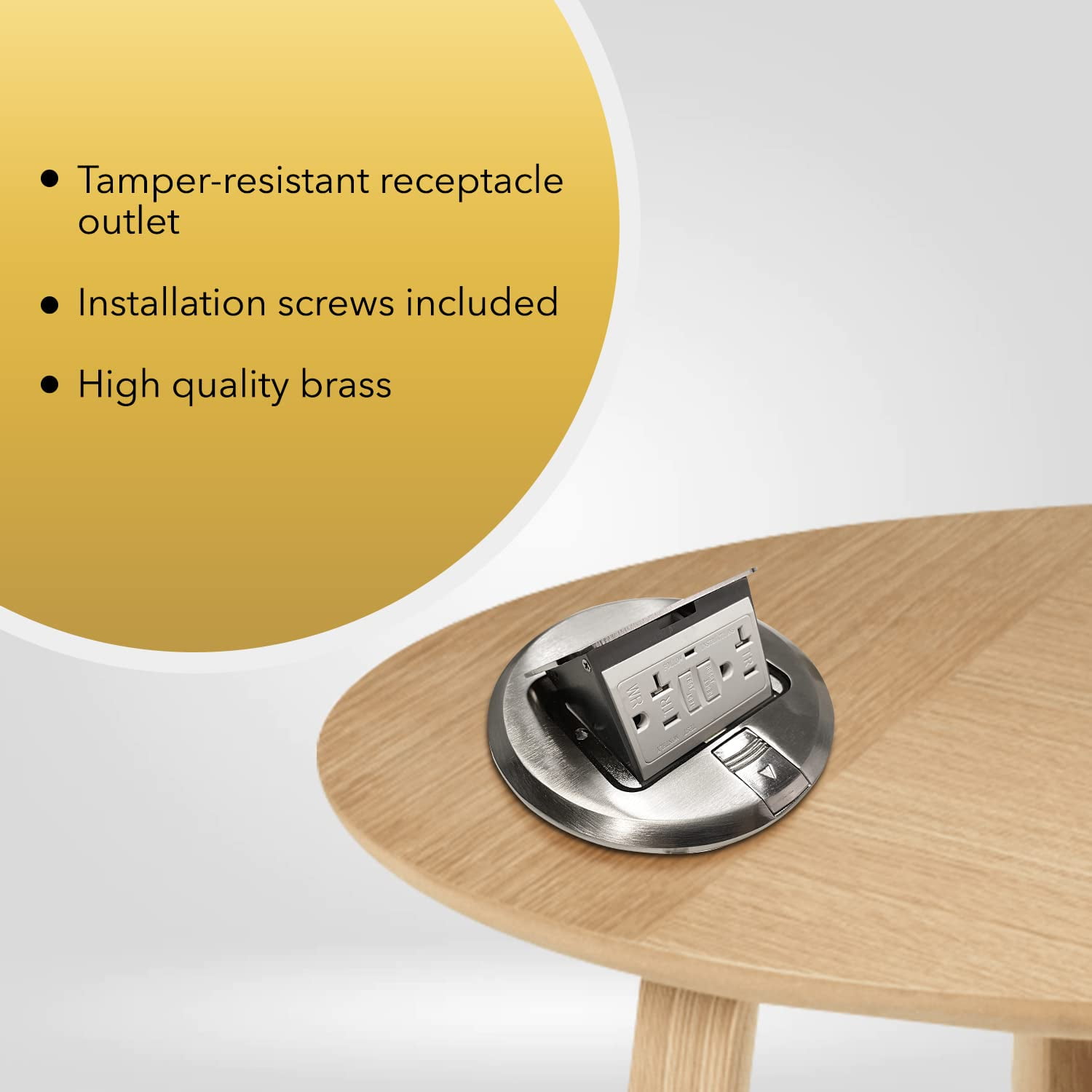 SELECT Lighting SLFB-PU-GFCI-NI 20A Pop Up USB Outlet Receptacles, GFCI Tamper Resistant Round Electrical Floor Box with Nickel Plated Brass Cover, Retractable Recessed Socket for Countertops & Floor