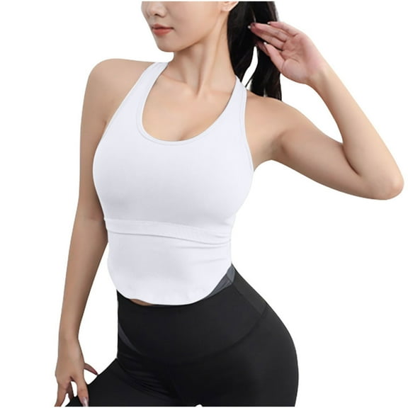 Workout Tank Top for Women off Shoulder Sleeveless Yoga Cami Tanks Slim Fitted Gym Athletic Jogging Tees Scoop Neck (Small, White)