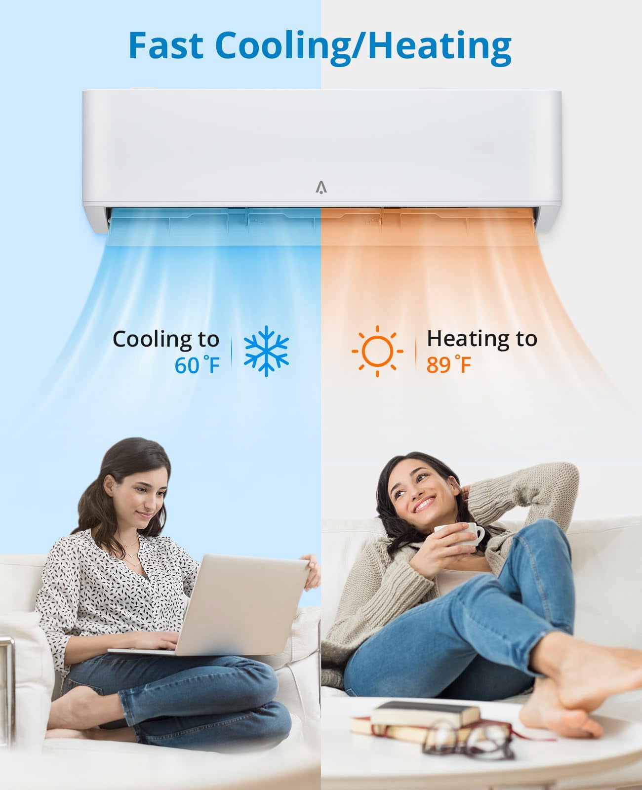 24000 BTU Mini Split AC, 19 SEER2 Wall Mounted AC with Heat Pump & Installation Kits, Ductless Inverter Split-System Air Conditioners Cools up to 450 Sq. Ft, WIFI and Remote Control, 115V