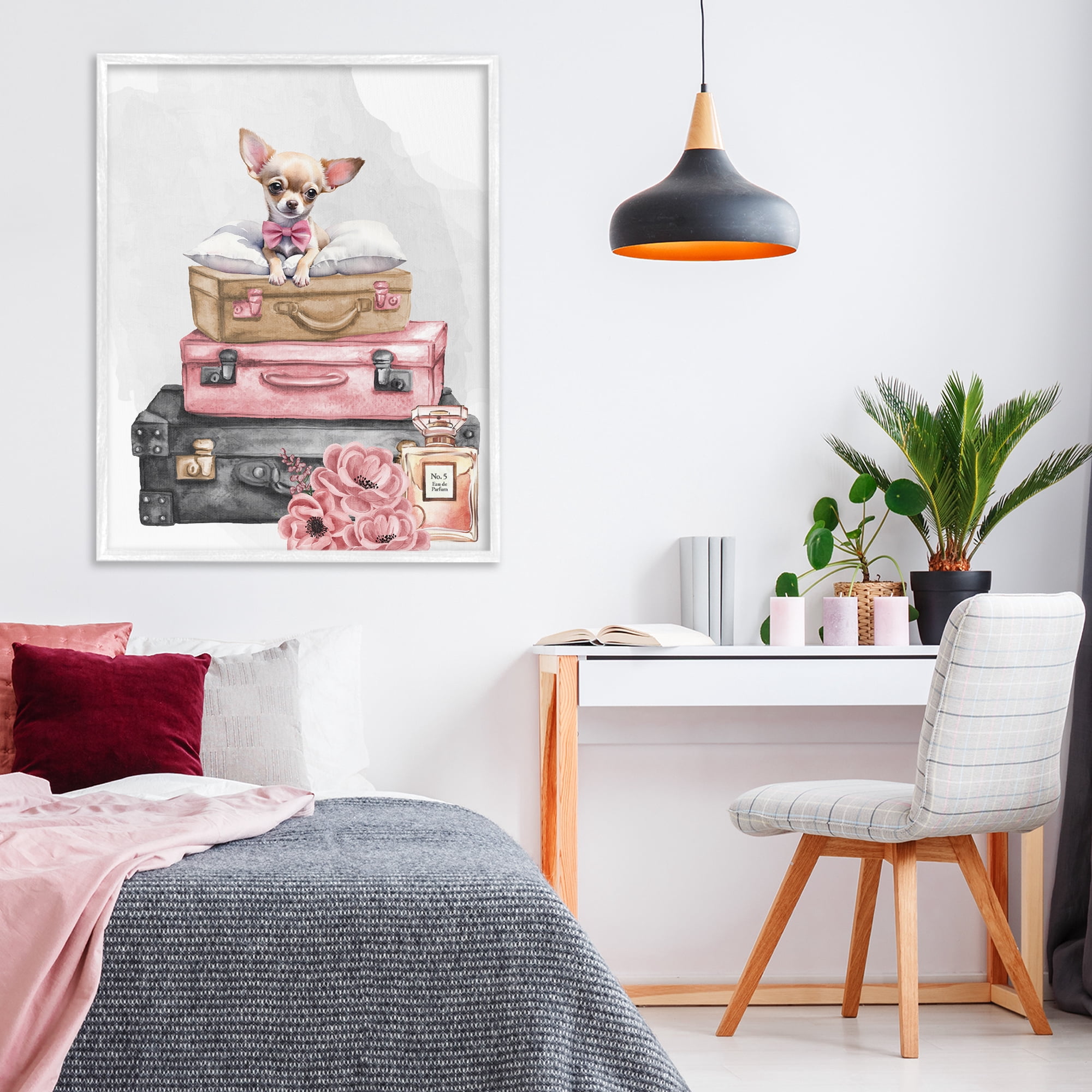 Stupell Industries Trendy Pup Travel White Framed Giclee Art, design by Kim Allen