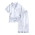 thumbnail image 1 of Pijamas de satén de seda para niños, ropa sólida para niño y niña, traje de salón, ropa de dormir bonita para adolescentes, pijamas de Navidad para familia, 2023, 1 of 4