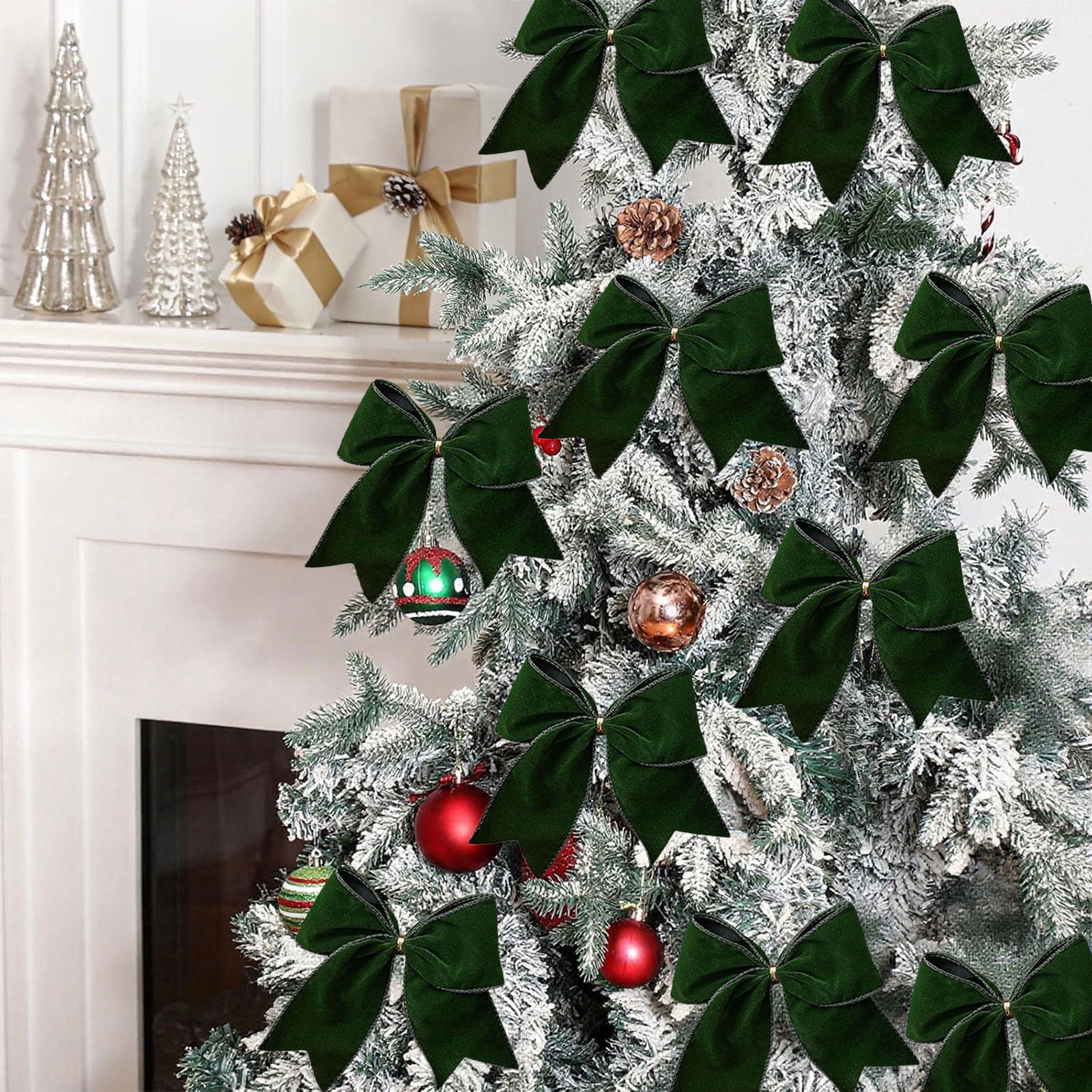 10 Lazos De Tela Para Decoración Navideña - Varios Estilos Para árbol, Guirnaldas O Regalos (blanco)