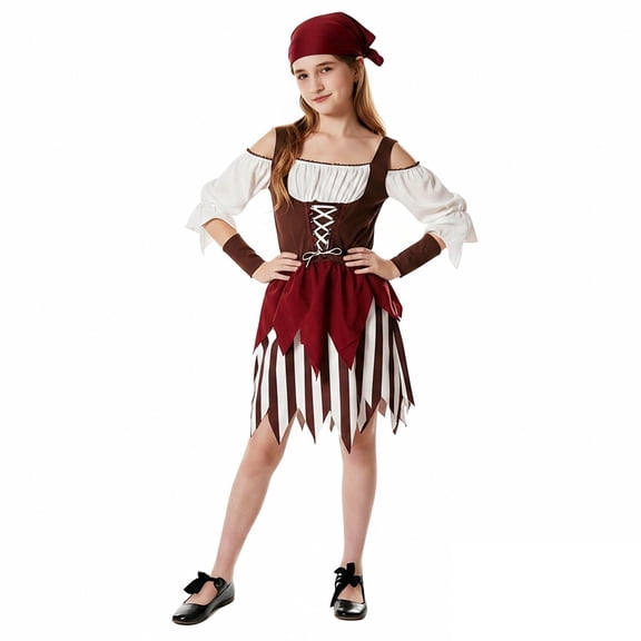 Pirate for Kids Pirate Dress Headband Set Halloween Outfit Party Outfits Girls Size 5-8 Years