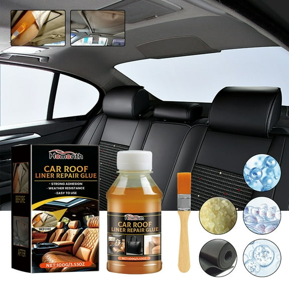 Car Roof Liner Repair Glue Kit Strong Adhesion, Weather Resistant, Easy Application, 100g Bottle with Brush