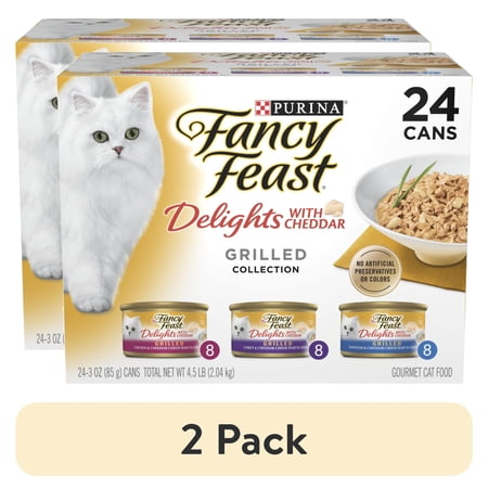 (2 pack) Purina Fancy Feast Delights with Cheddar Grilled Collection Wet Cat Food Variety Pack 3 oz Cans (24 Pack)