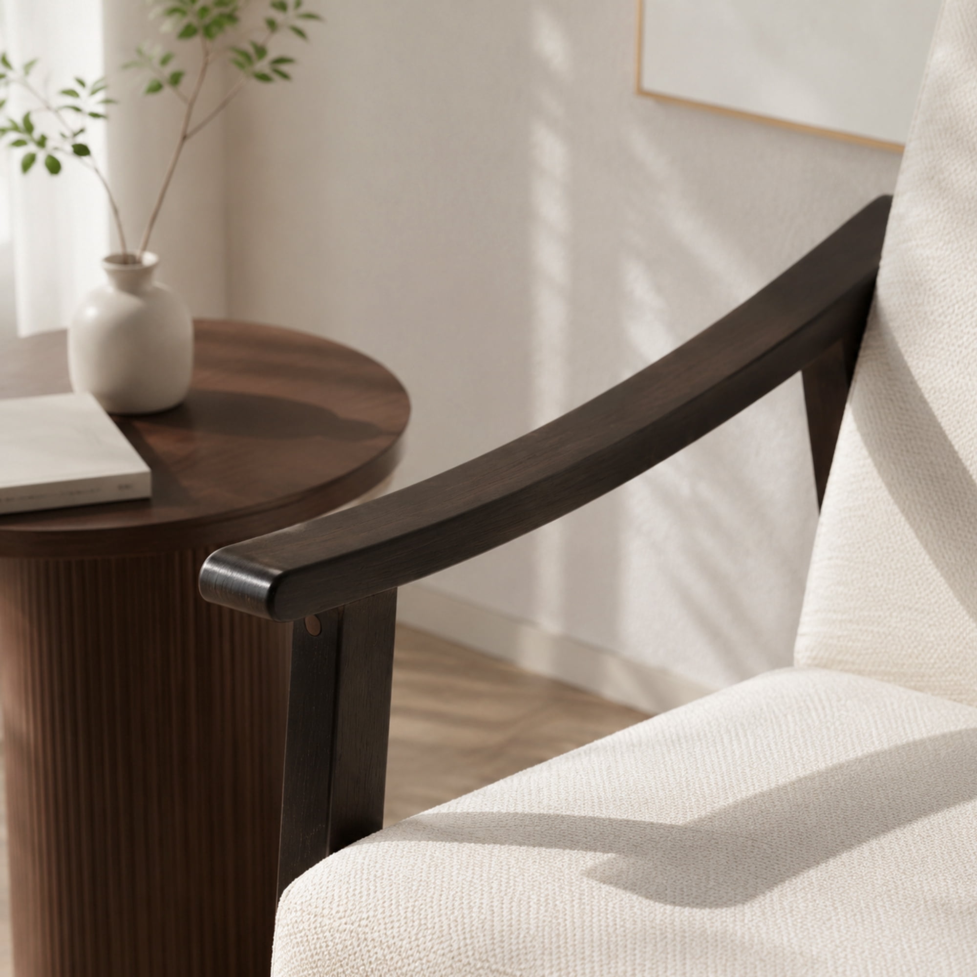 HOQBN Modern Armchair with High Back,Upholstered Living Room Chairs with Solid Wood Legs,Leisure Reading Chair for Living Room, Bedroom,White