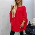 thumbnail image 4 of Women'S Elegant Knitted Cape Sweater Crew Neck Long Sleeve Baggy Tops Fashion Knitted Shawl Sweater Red L, 4 of 7