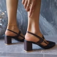 thumbnail image 5 of Slingback Heels for Women Pointed Toe Sandals Fashion Buckle Strap Summer Dress Shoes Block Heel Pumps Shoes Black Size 6.5, 5 of 8
