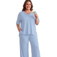 thumbnail image 4 of MINTREUS Lounge Sets for Women Plus Size Pajamas Knit pjs Short Sleeve Tops and Long Pants Soft Comfy 2 Piece Pajama Set, 4 of 10