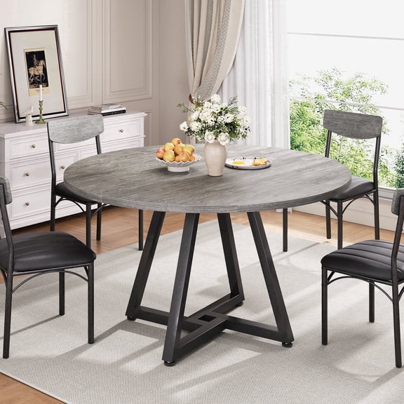 Hijob 42in Round Dining Table for 4, Kitchen Dining Room Circle Dinner Pedestal Table,Kitcen Table Sturdy Wood Kitchen & Dining Room Furniture, Gray(Only table)