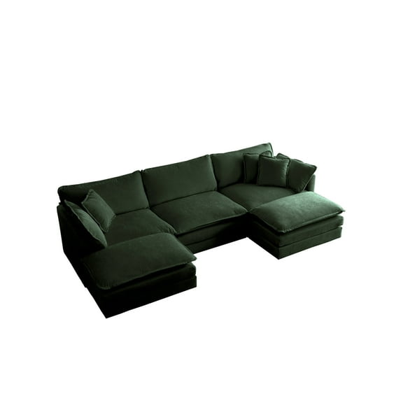 Newboti Furniture U-Shaped Sectional Sofa w/Reversible Footrest, 5-Seater Convertible Corner Couch with 2 Ottomans ,Modern Minimalist Soft Sofa & Couch for Living Room, Green Chenille 96053