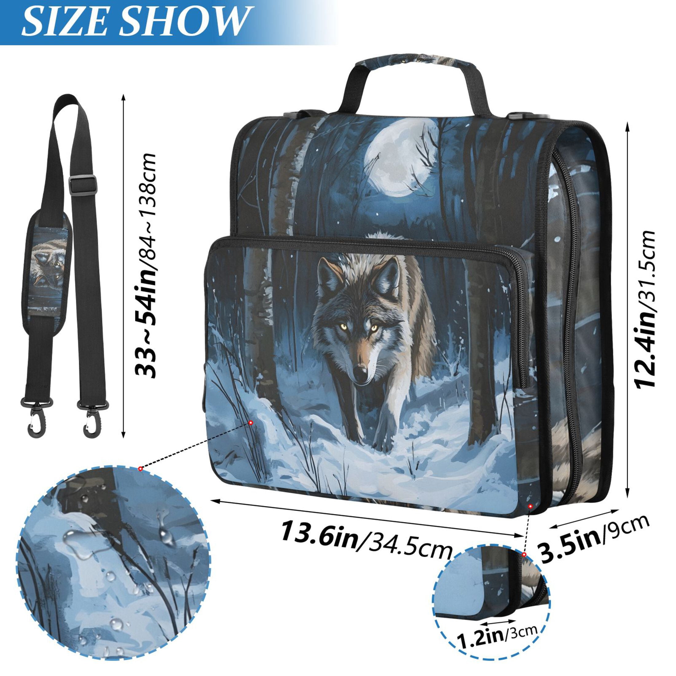 3 Ring Zipper Binder with Shoulder Strap Waterproof Trapper Keeper 2 Inch D-Ring 500 Sheets Capacity Forest Wolf Moon