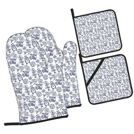 

Zeuib World Travel2 Oven Mitts and Potholders BBQ Gloves Kitchen Oven Glove High Heat Resistant 500 Degree Extra Long Oven Mitts and Potholder with Non-Slip Silicone Surface for Cooking