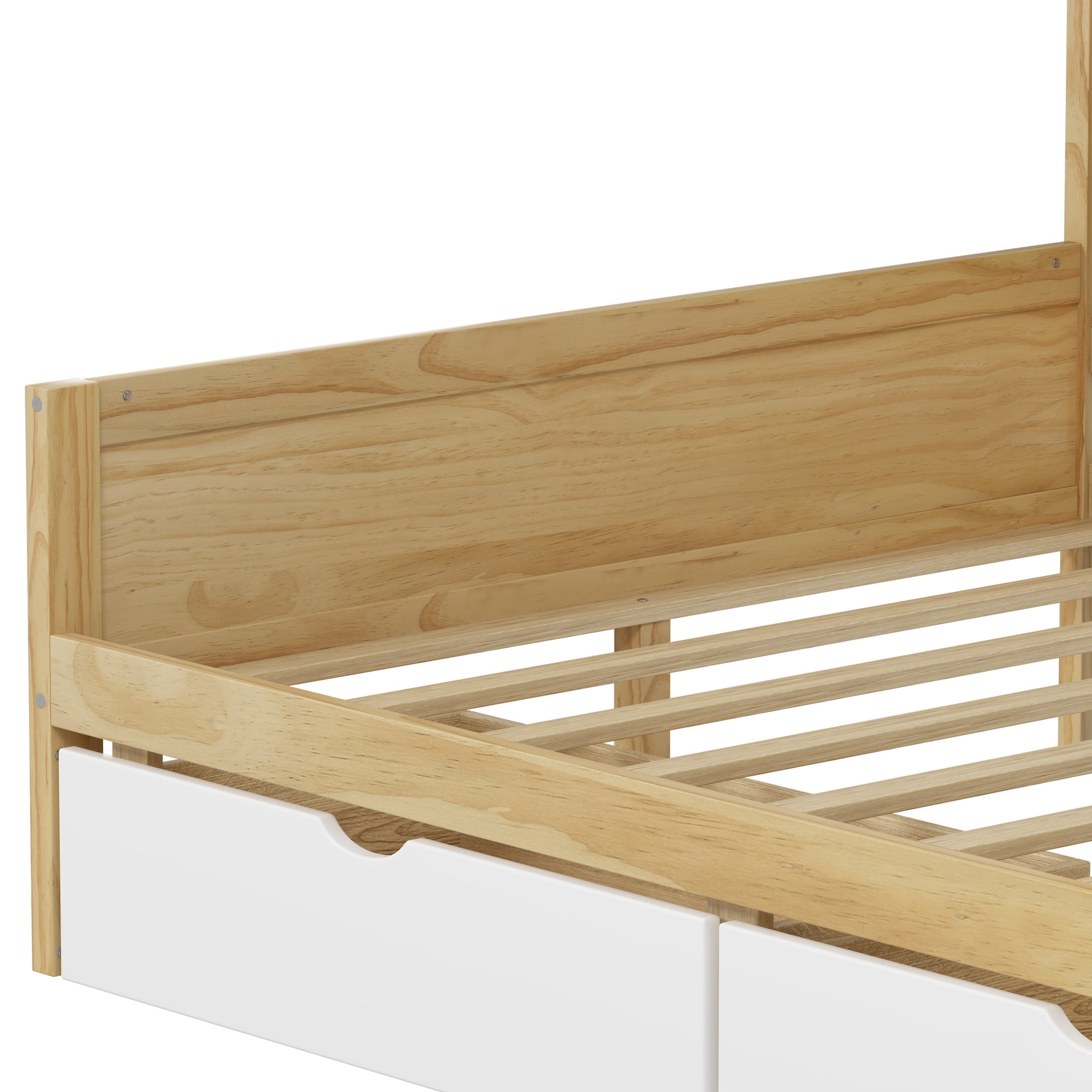 Noble House L-Shaped Twin Daybed with Storage Shelves, Desk and 2 Drawers, Natural + White
