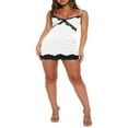 thumbnail image 3 of PENGXIANG Women Lace Spaghetti Strap Mini Dress V Neck Ruffle A-Line Mini Dresses Y2K Sweet Sundress Night Party Wear, 3 of 7