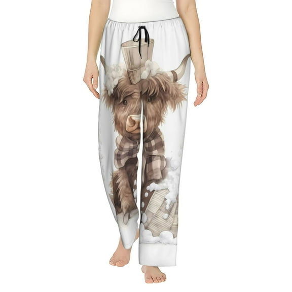 Logiee C Print Women Pajama Pants,Comfy Pj Bottom with Pockets & Drawstring,Stretch Casual Sleepwear-Small