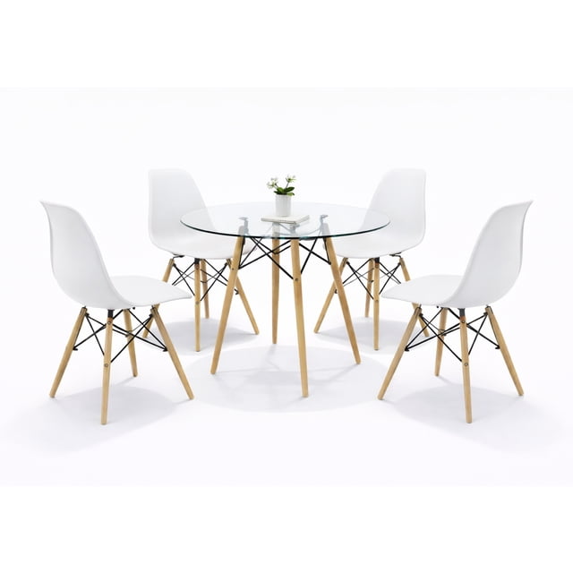 Set Comedor Oslo 4 Sillas Mesa Redonda 80cm Polipropileno Madera Mundo In KITMESI0051