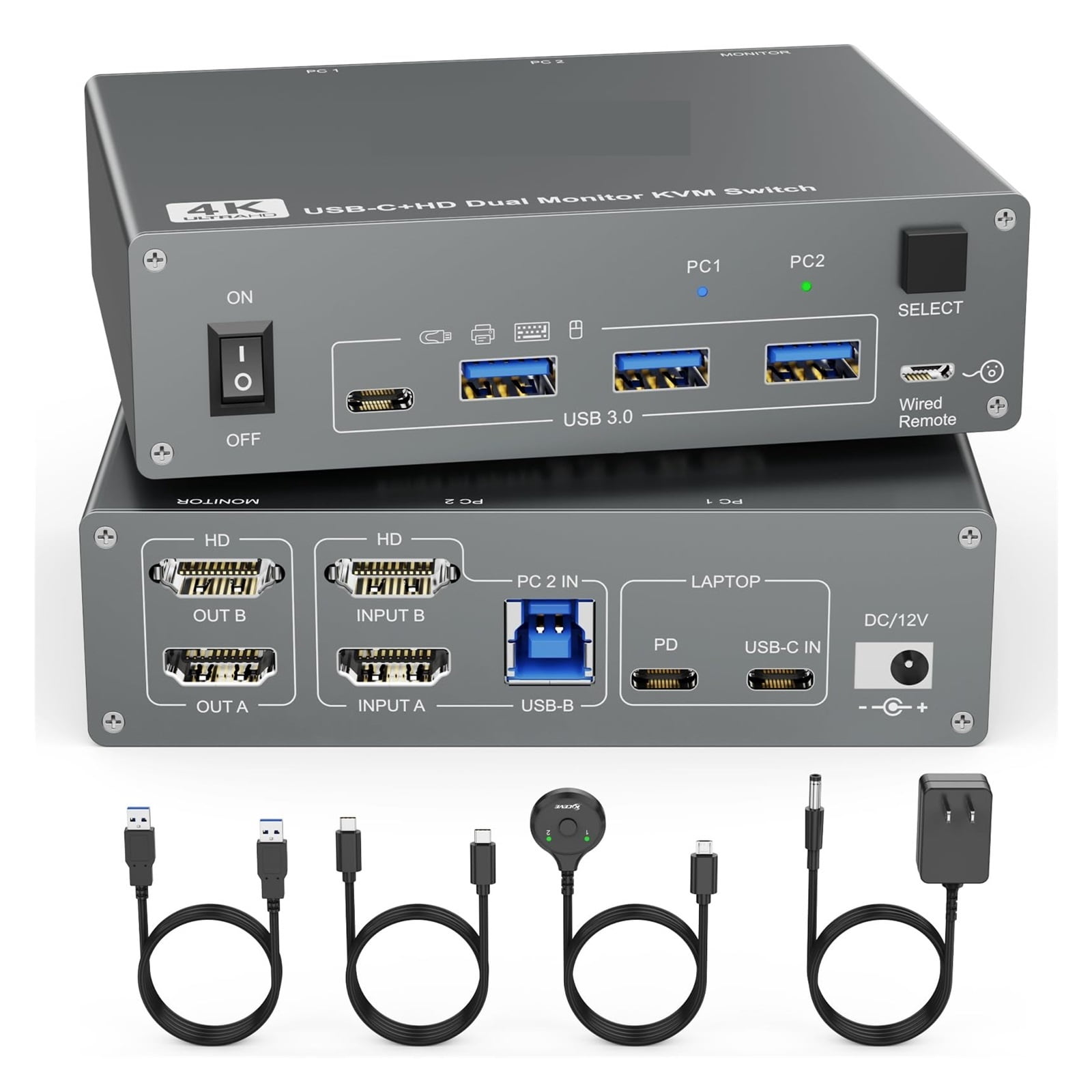 KVM Switch 2 Monitors 2 Computers 8K60Hz, 4K144Hz, and Displayport Dual Monitor KVM Switch with 4 USB 3.0 for Keyboard