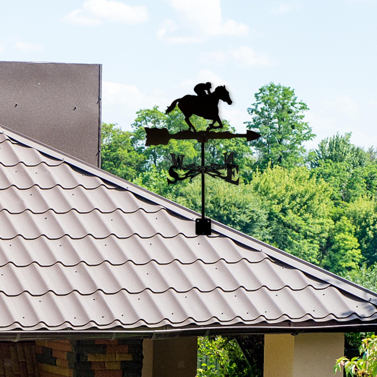 Black Weathervane Outdoor Wind Direction Indicator Farm Scene Stake